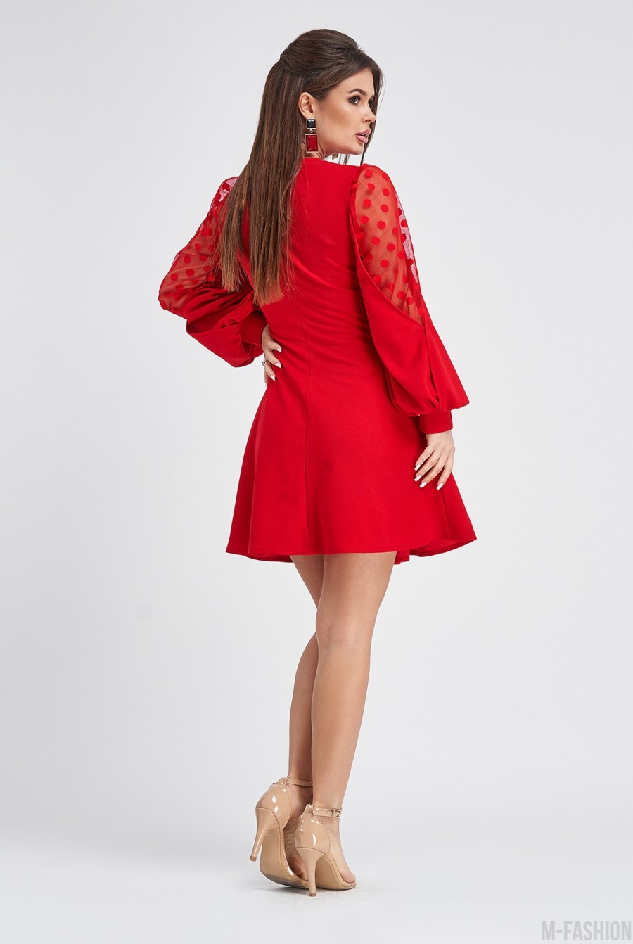 Красное платье с объемными рукавами- Фото 3