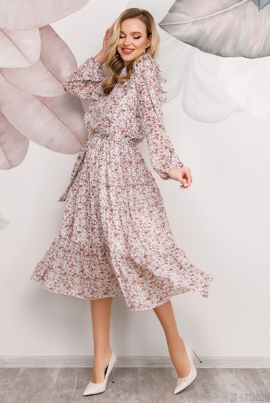 Цветочное платье с рюшами - Фото 1