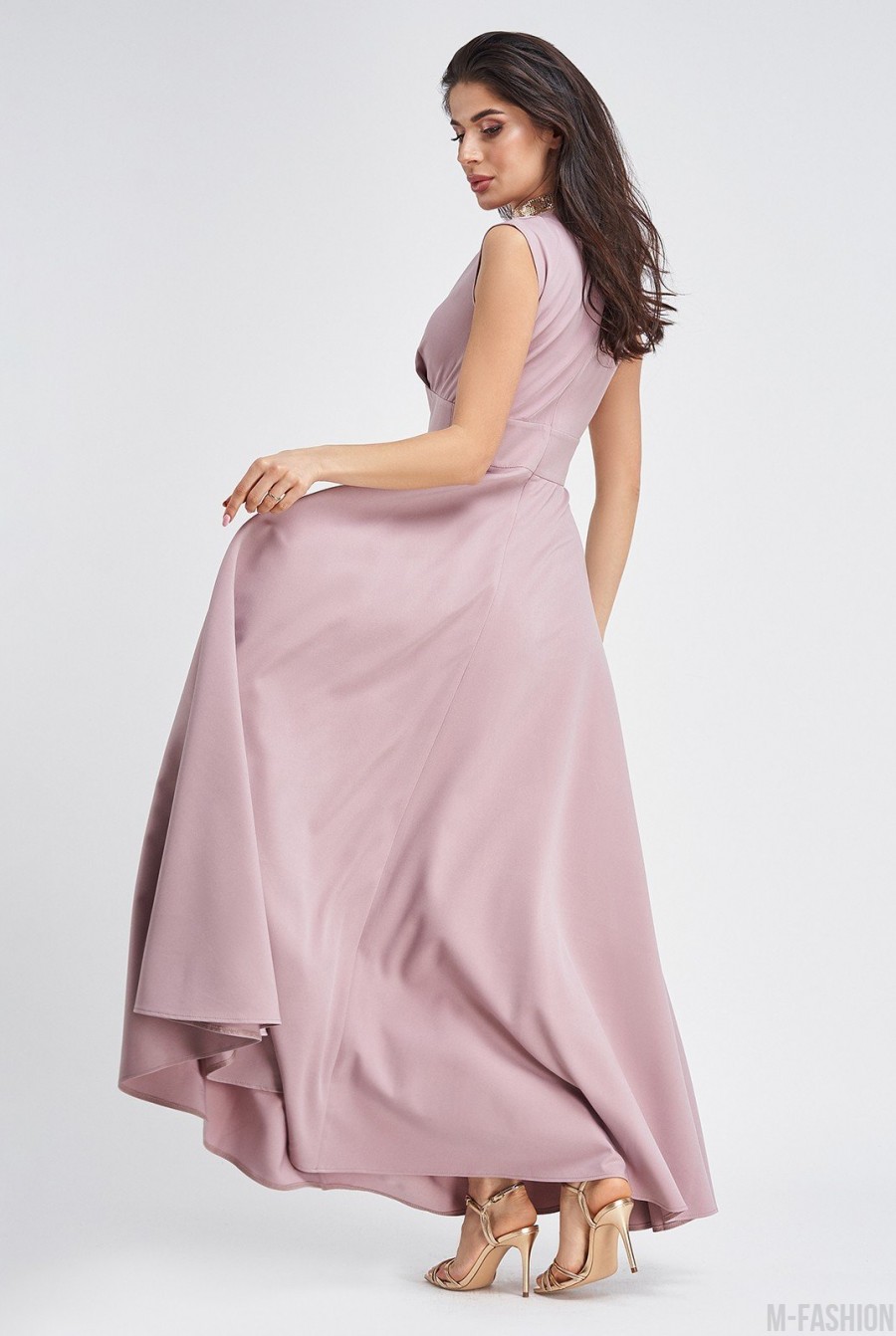 Розовое длинное платье без рукавов- Фото 2