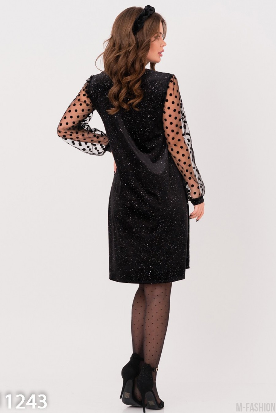 Черное велюровое платье с прозрачными рукавами- Фото 3