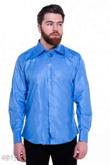 Синяя мужская рубашка из полированного хлопка