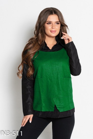Черно-зеленая рубашка с длинными рукавами