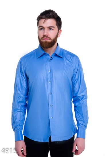 Голубая мужская рубашка из полированного хлопка
