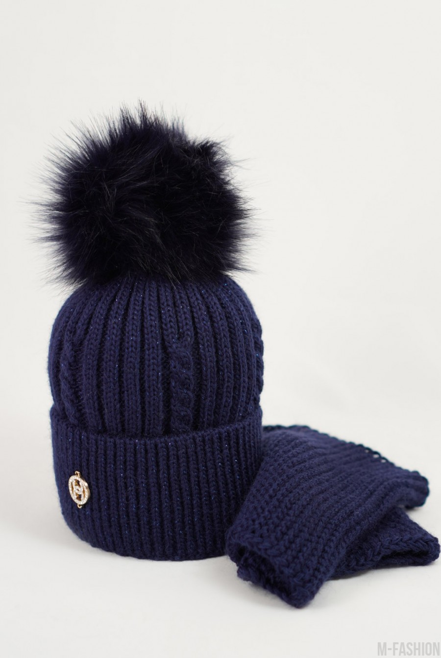 Темно-синий зимний комплект с шапкой и хомутом- Фото 2