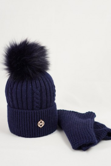 Темно-синий зимний комплект с шапкой и хомутом