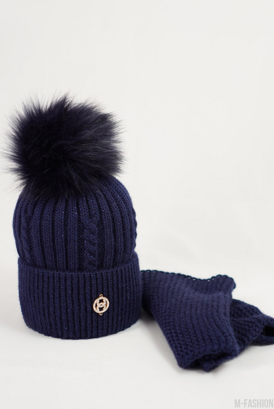 Темно-синий зимний комплект с шапкой и хомутом - Фото 1