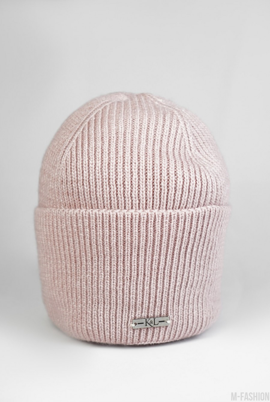 Розовая шерстяная шапка с широким подворотом - Фото 1