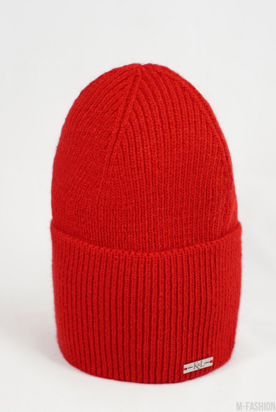 Красная шерстяная шапка с широким подворотом - Фото 1