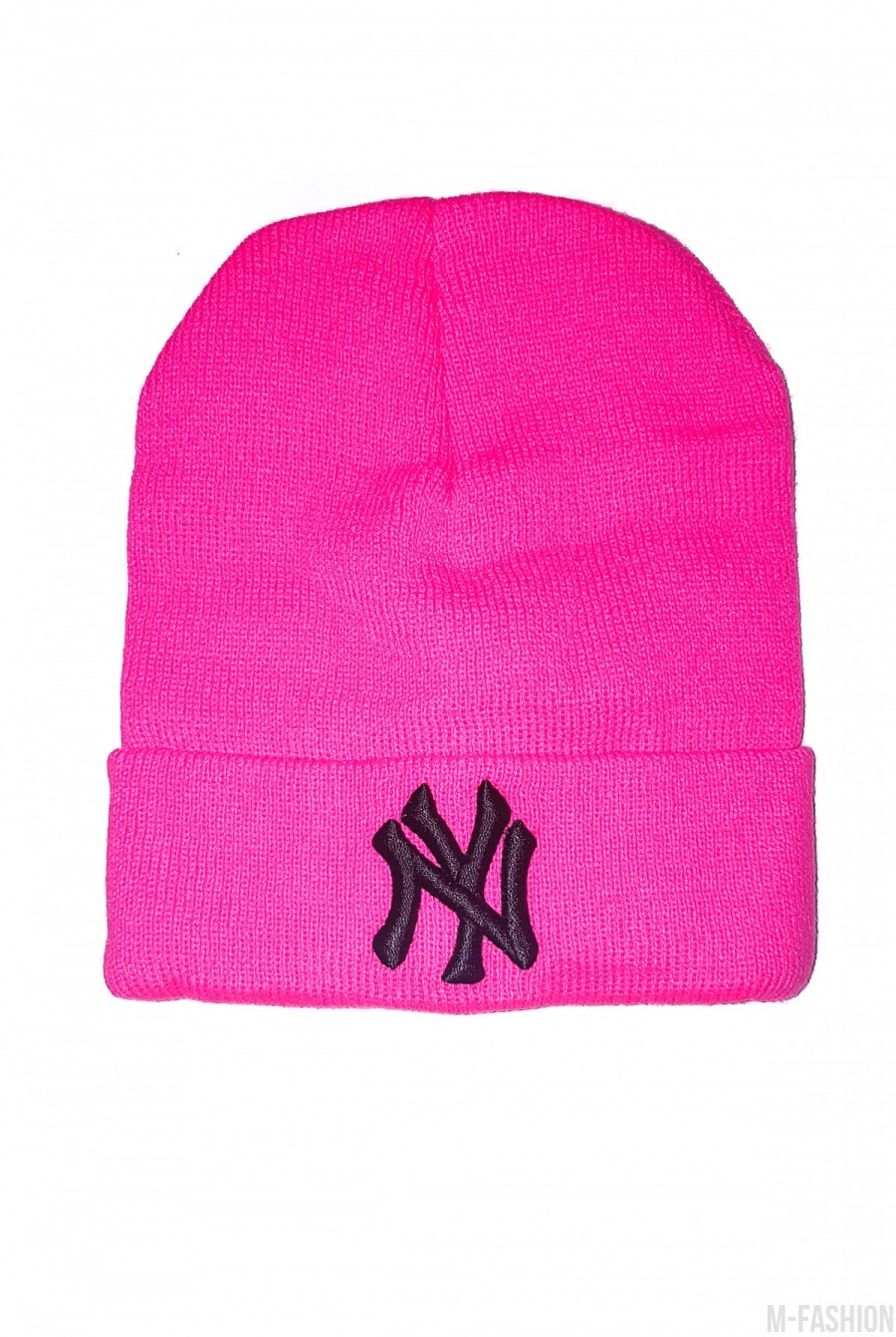 Розовая шапка с вышивкой NY на отвороте - Фото 1