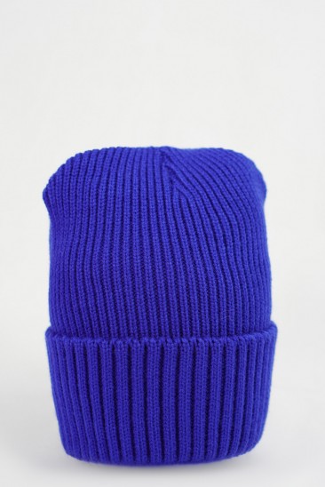 Синяя однотонная вязанная шапка бини