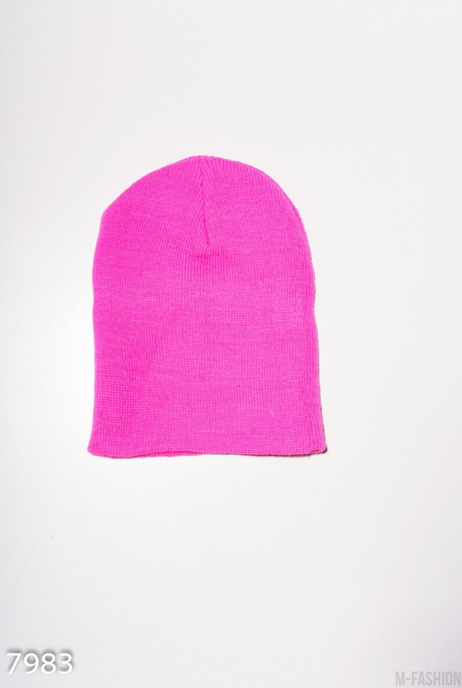 Розовая однотонная демисезонная шапка чулок- Фото 2
