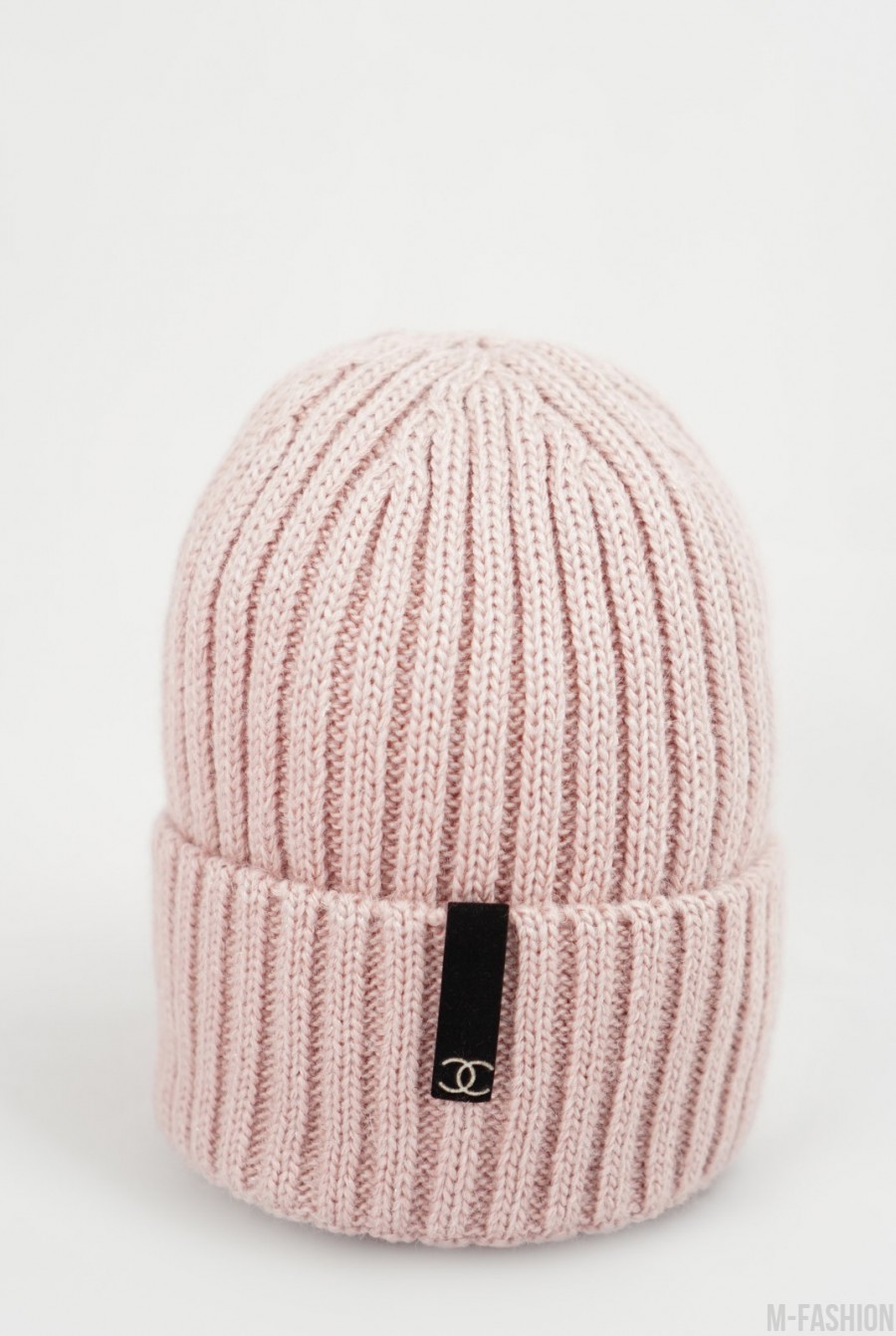 Розовая теплая шерстяная шапка бини- Фото 3