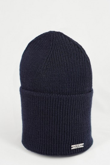 Темно-синяя шерстяная шапка с широким подворотом
