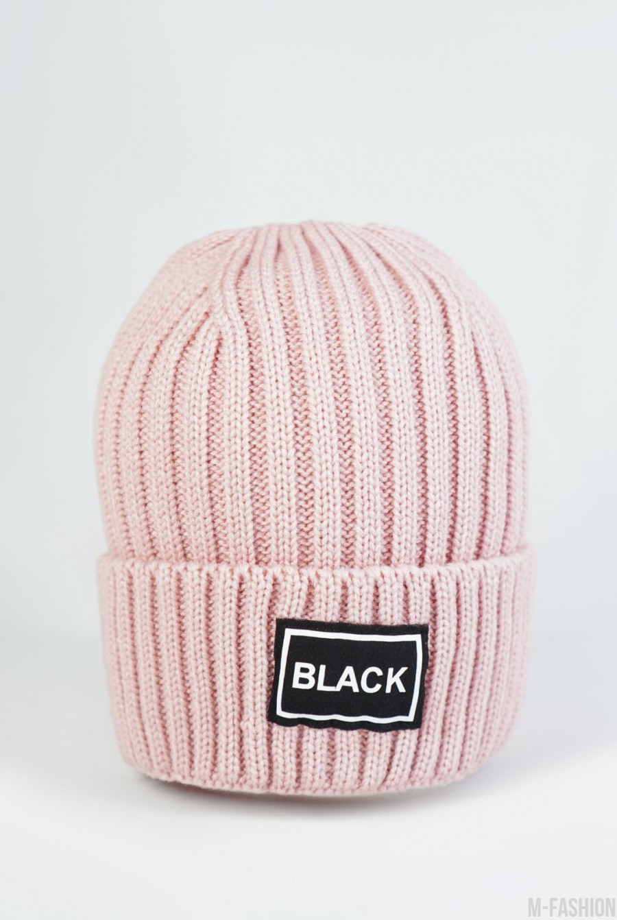 Розовая шерстяная вязаная шапка бини - Фото 1