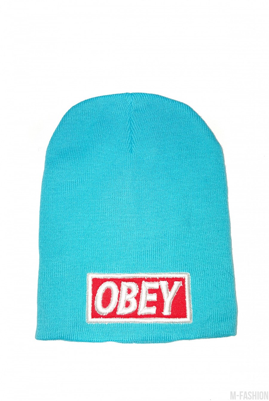Голубая шапка с красно-белой вышивкой OBEY - Фото 1