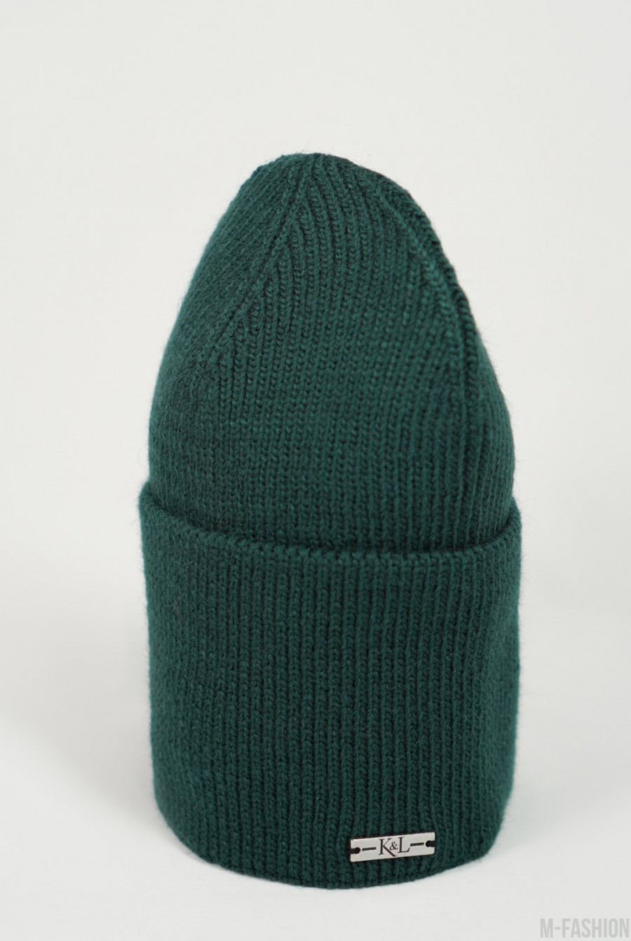 Зеленая шерстяная шапка с широким подворотом - Фото 1