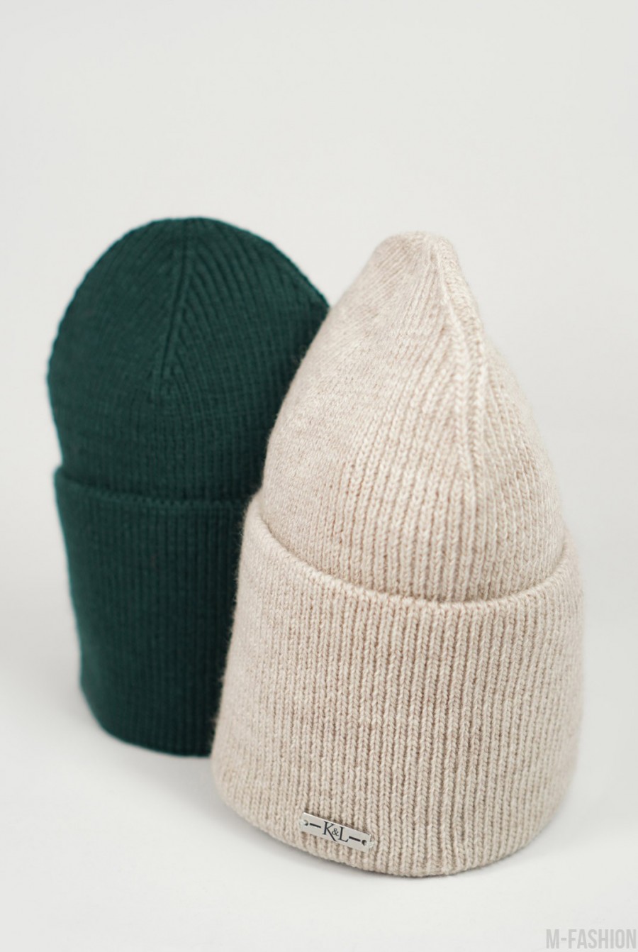 Зеленая шерстяная шапка с широким подворотом- Фото 2