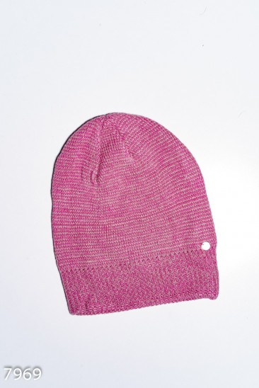 Розовая полосатая шапка с эластичной манжетой