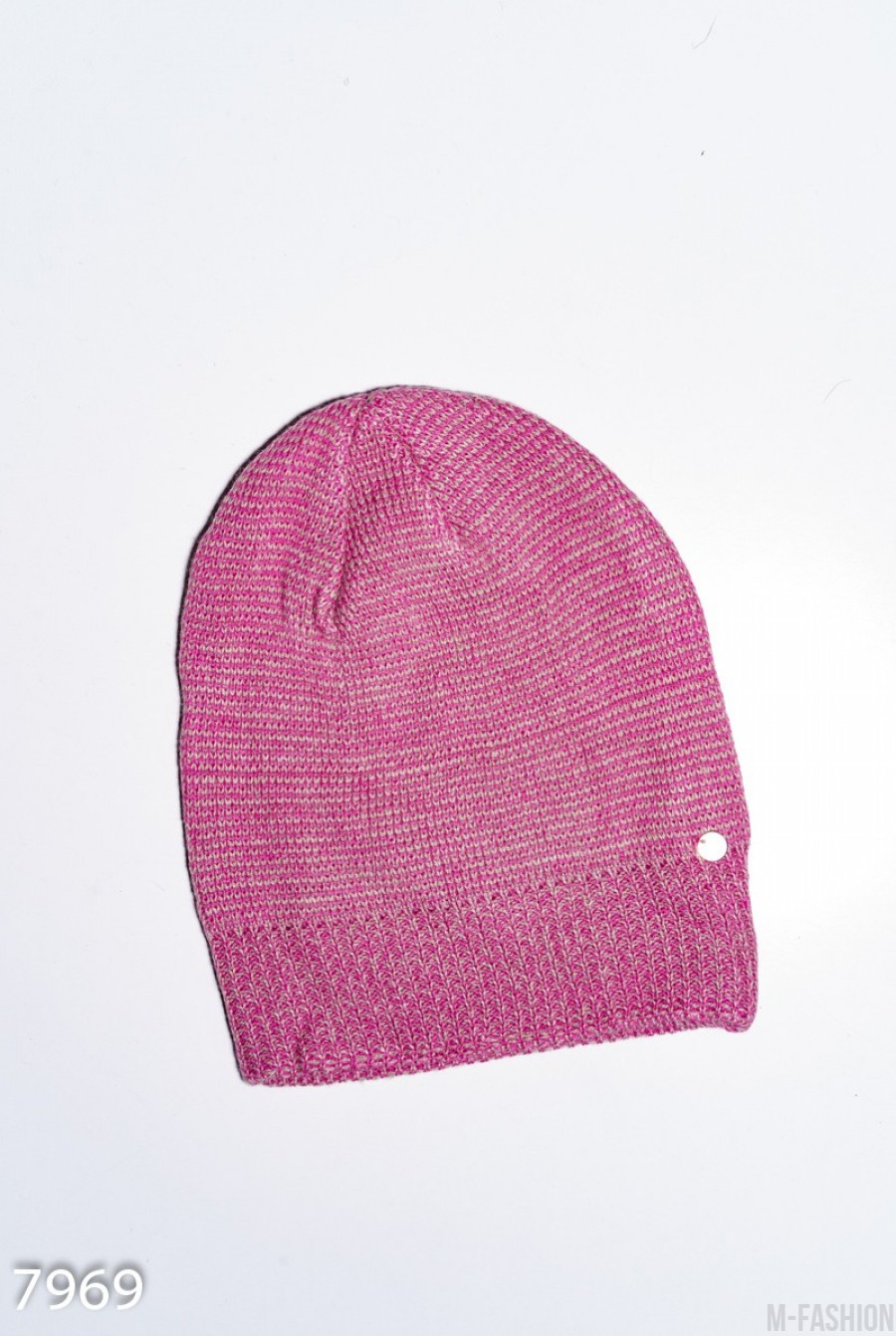 Розовая полосатая шапка с эластичной манжетой - Фото 1
