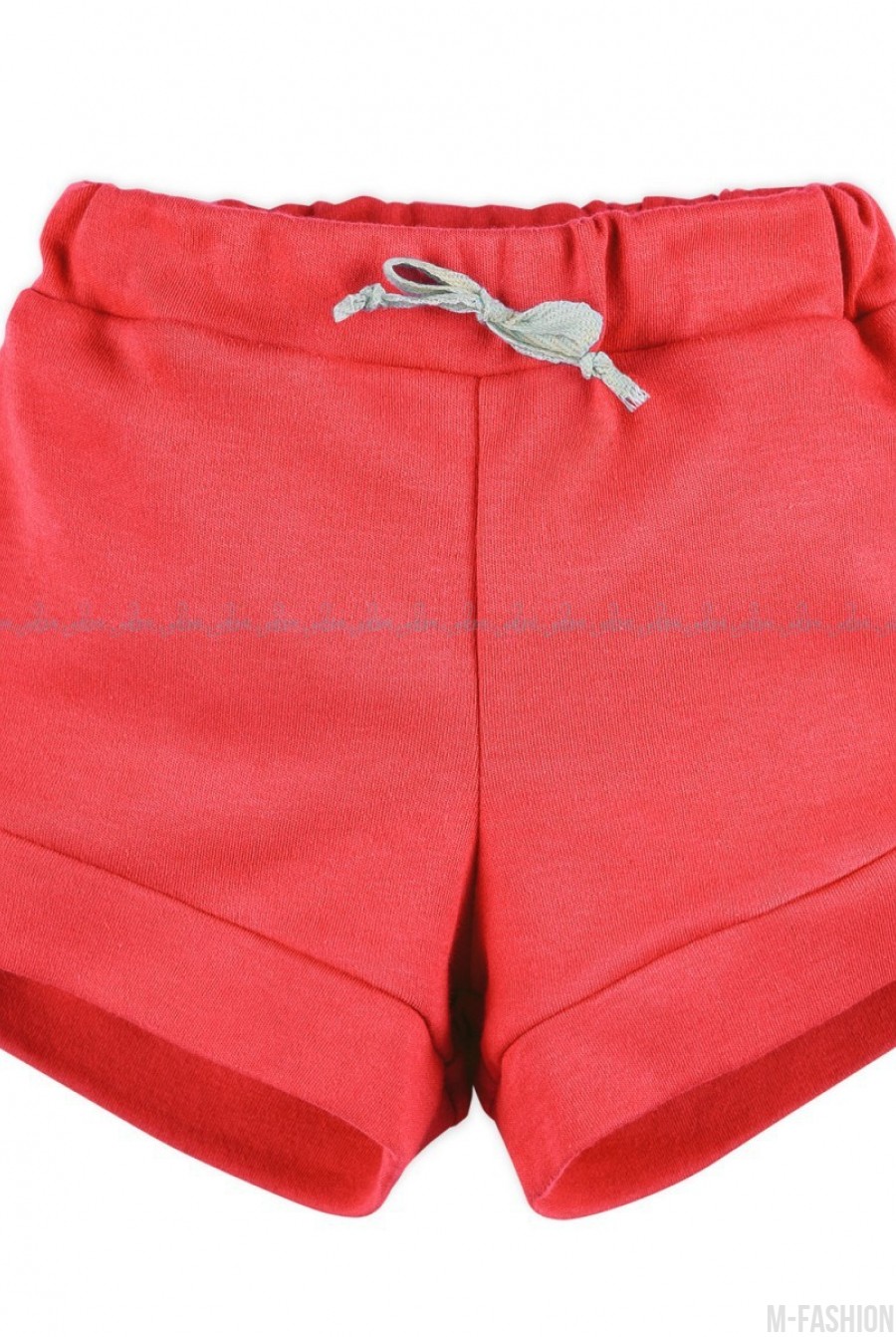 Трикотажные красные шорты с бантом на поясе и подворотами - Фото 1