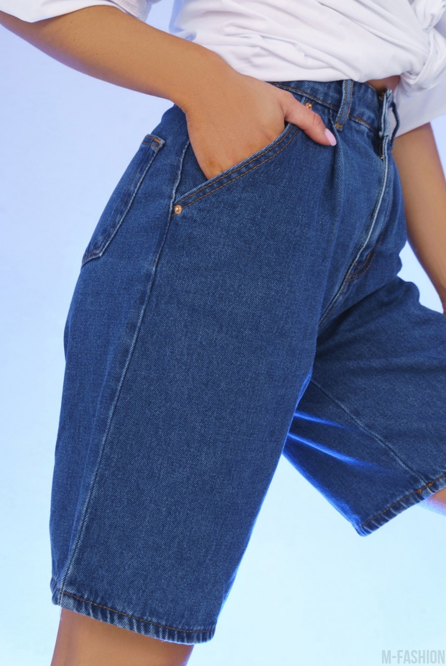 Синие джинсовые шорты бермуды- Фото 2