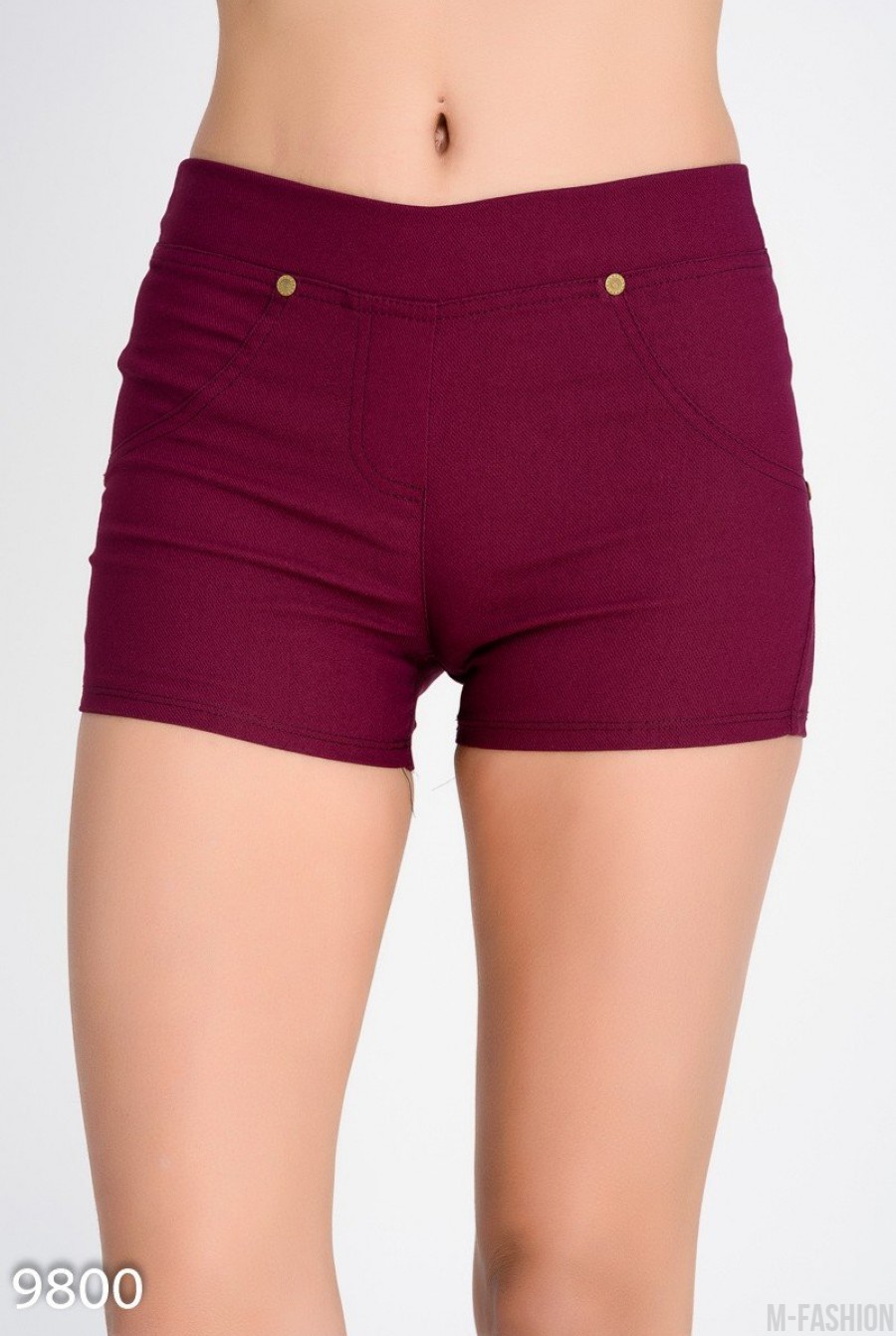 Фиолетовые короткие шорты из хлопка-стрейч под джинс - Фото 1