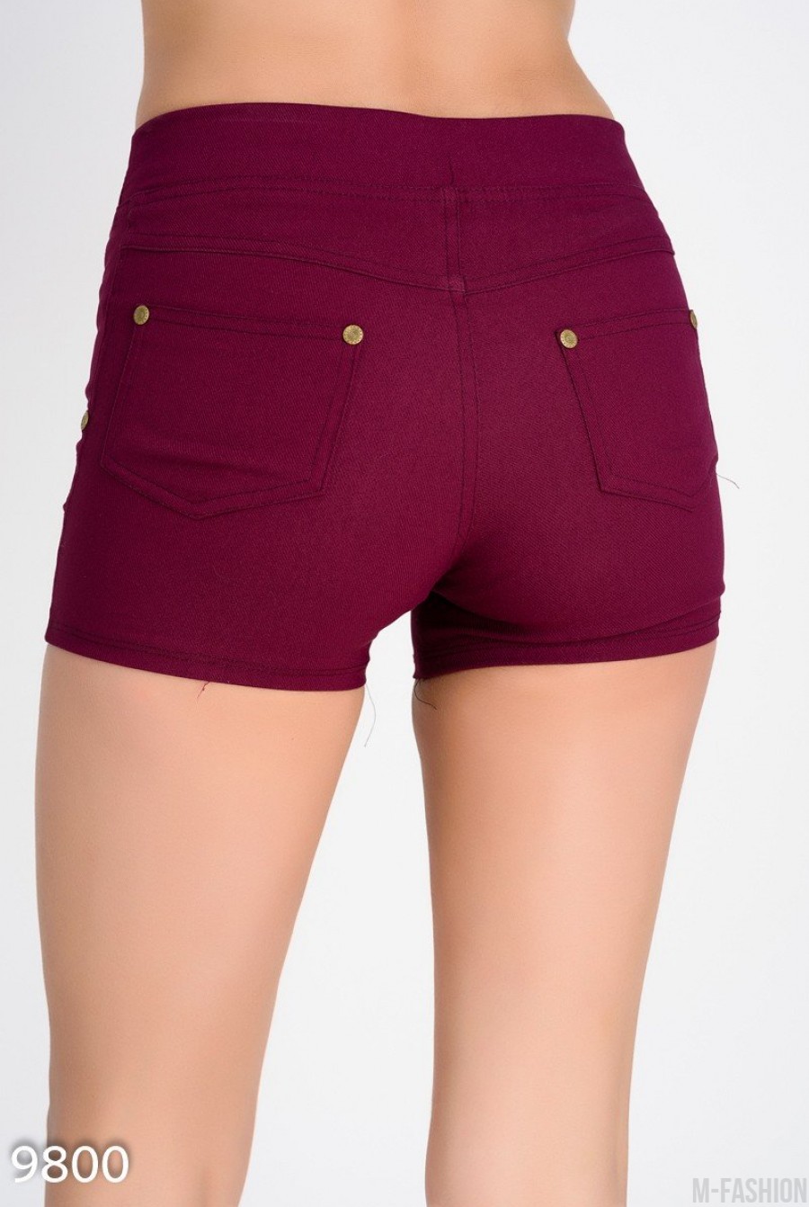 Фиолетовые короткие шорты из хлопка-стрейч под джинс- Фото 3
