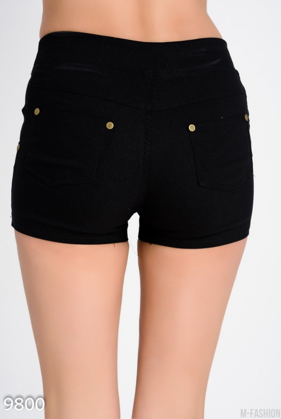 Черные короткие шорты из хлопка-стрейч под джинс- Фото 3