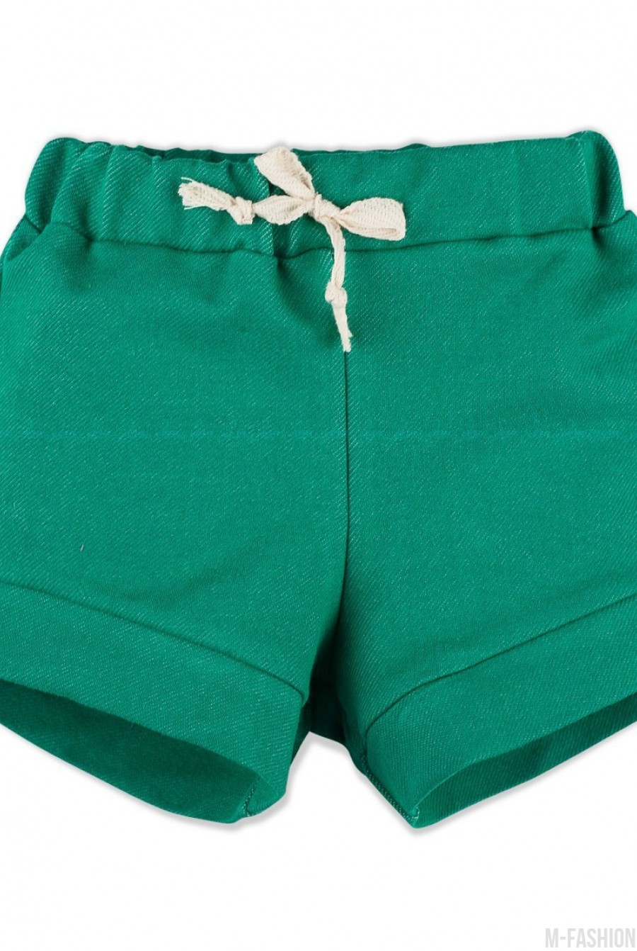 Зеленые джинсовые шорты с подворотами - Фото 1