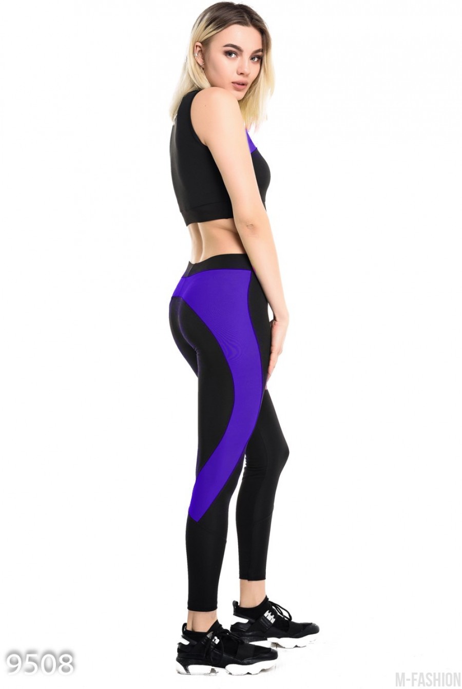 Черно-фиолетовый спортивный костюм с топом- Фото 2