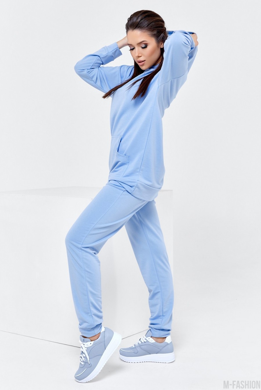 Голубой костюм с удлиненным худи- Фото 2