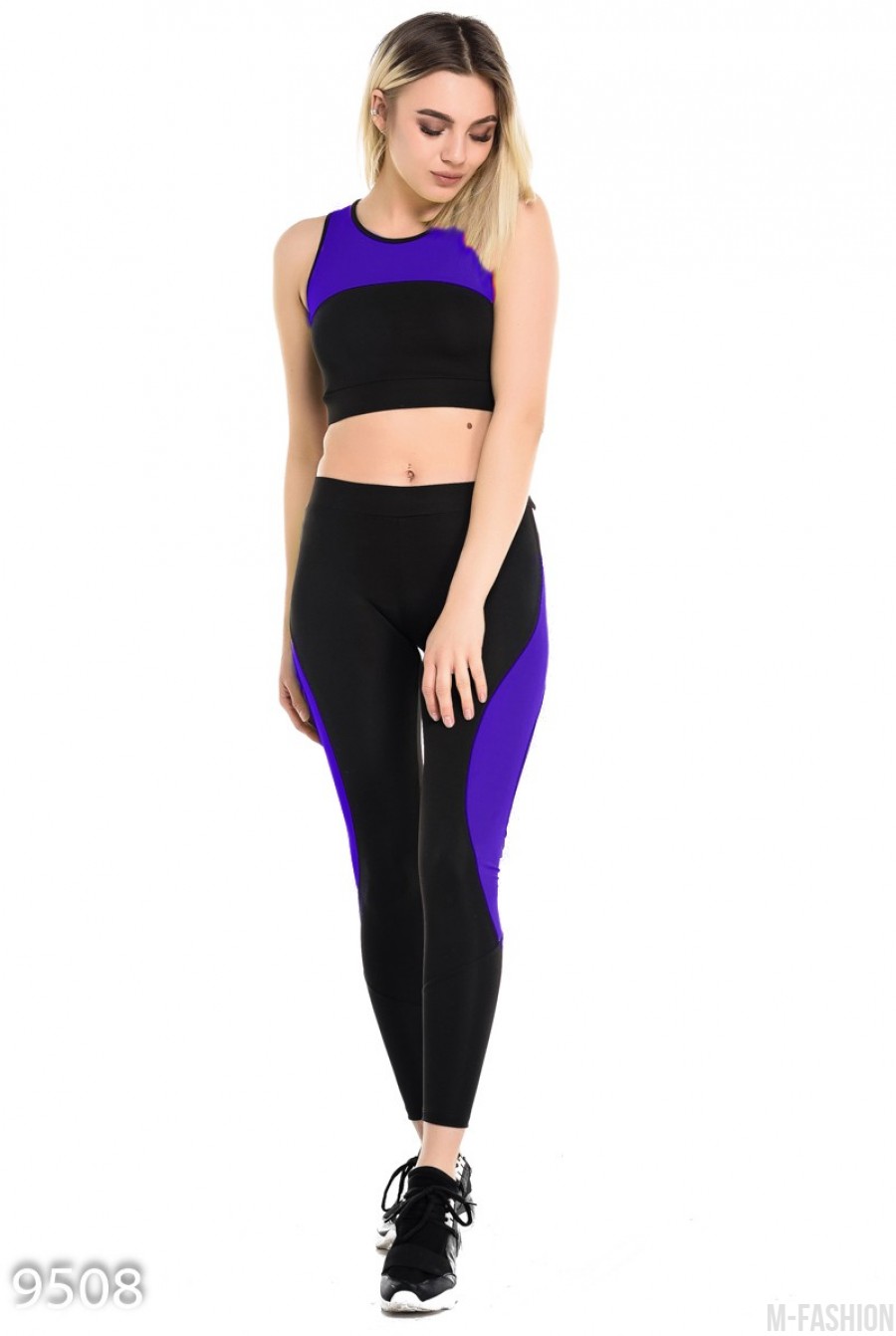 Черно-фиолетовый спортивный костюм с топом - Фото 1