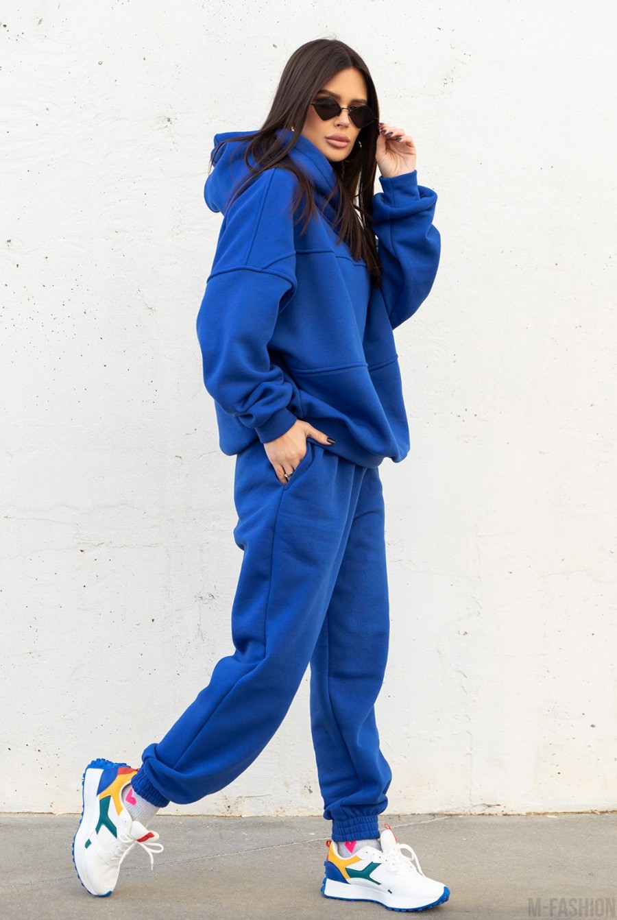Синий утепленный костюм свободного кроя- Фото 2
