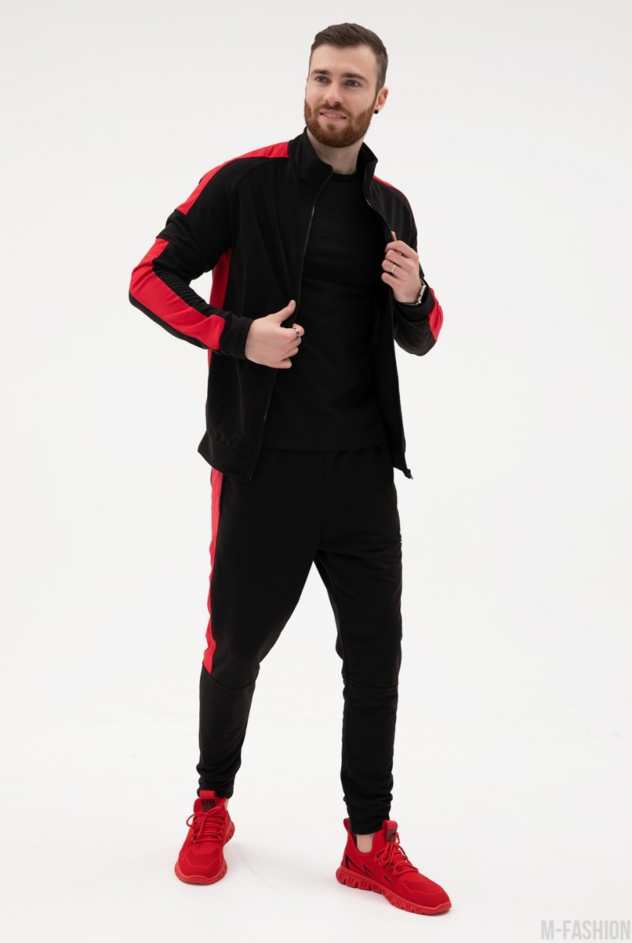 Черно-красный спортивный костюм из трикотажа - Фото 1