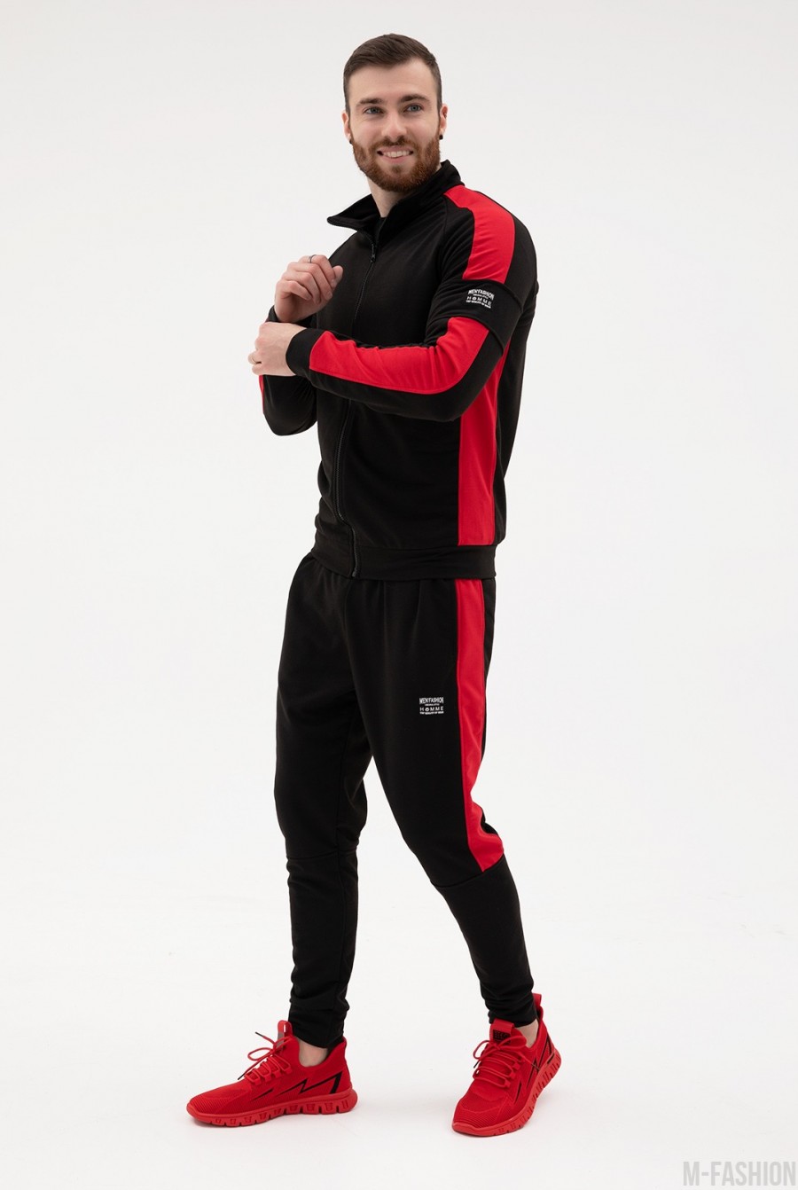 Черно-красный спортивный костюм из трикотажа- Фото 2