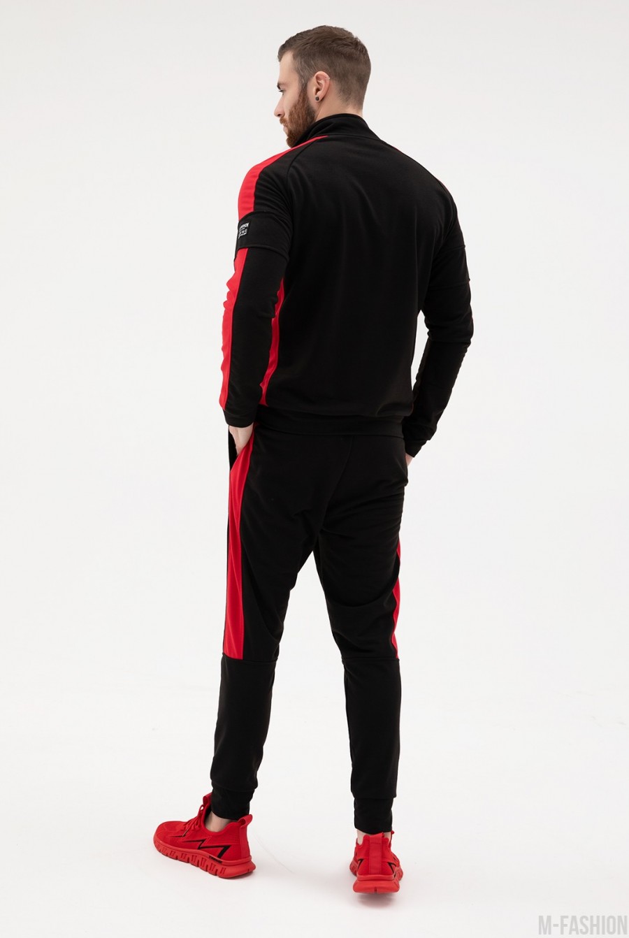 Черно-красный спортивный костюм из трикотажа- Фото 3