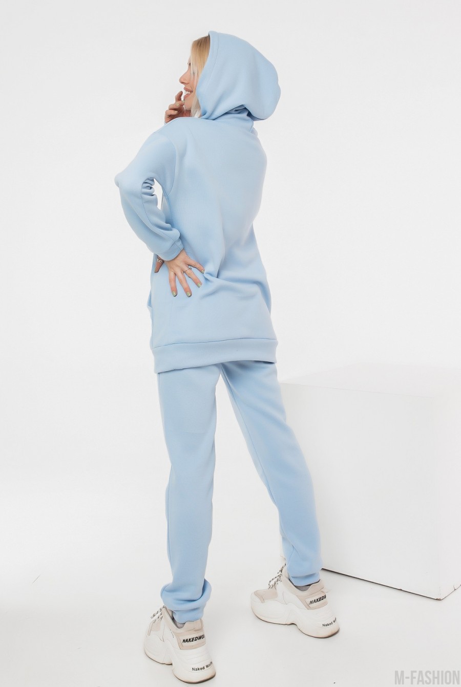 Голубой утепленный флисом костюм с худи- Фото 3