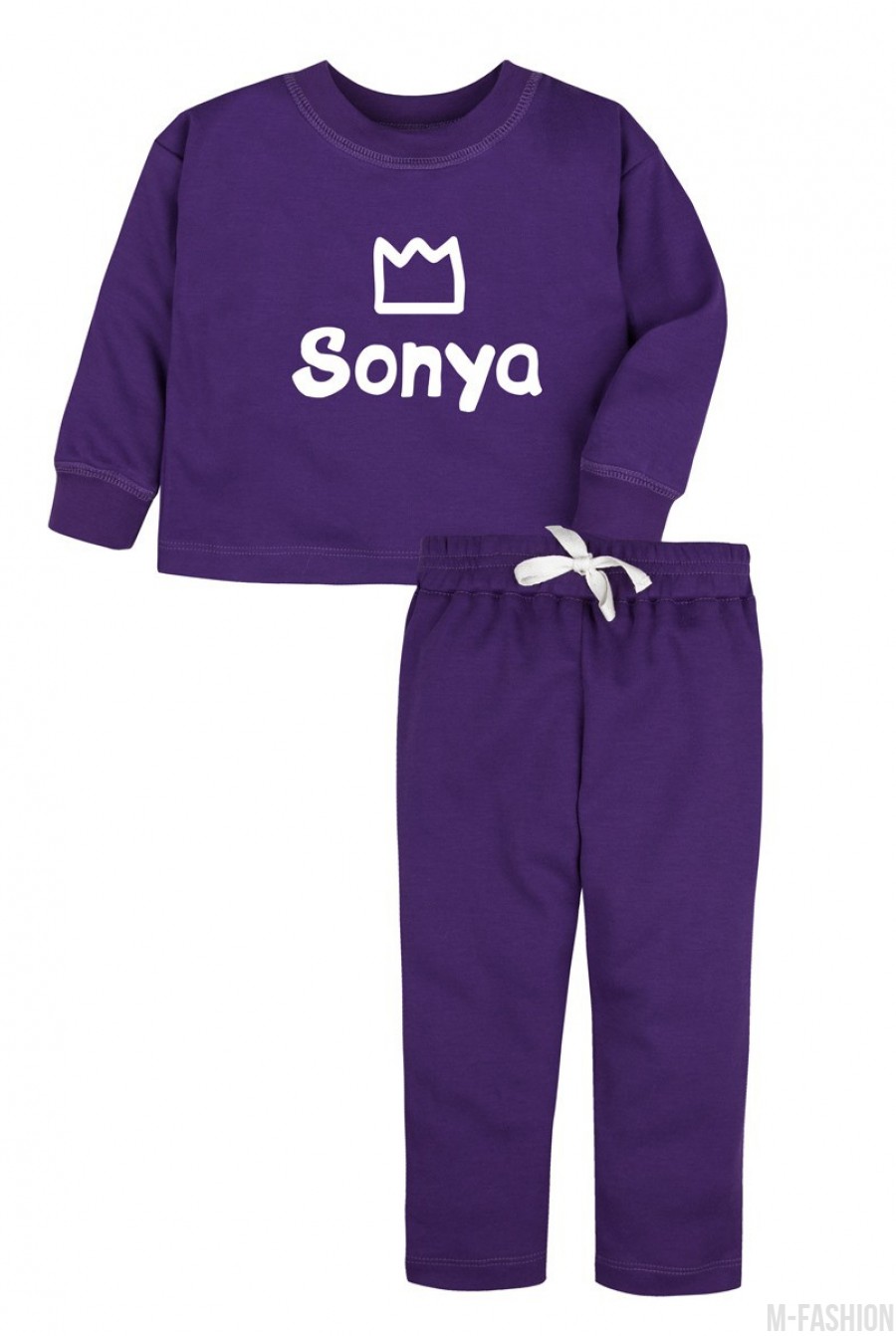 Фиолетовый хлопковый костюм с возможностью индивидуальной печати имени на принте - Фото 1