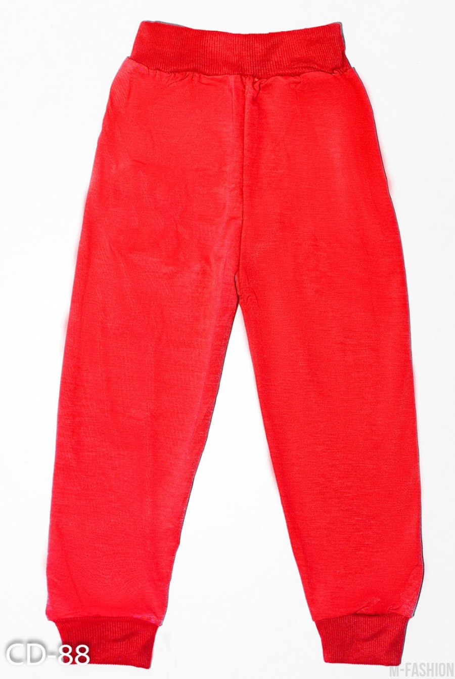 Красный тонкий трикотажный спортивный костюм с принтом- Фото 5