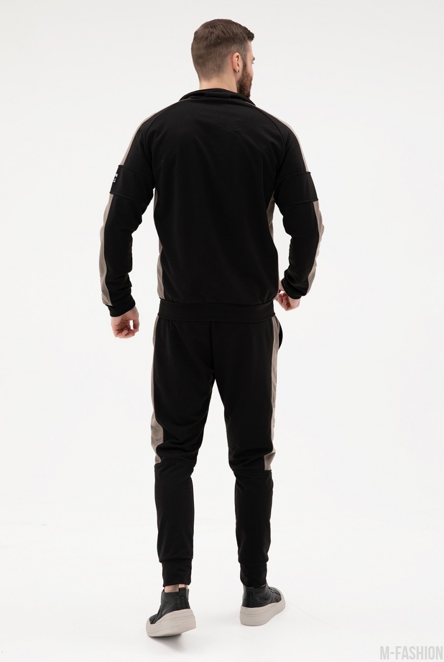 Черный с хаки спортивный костюм из трикотажа- Фото 3