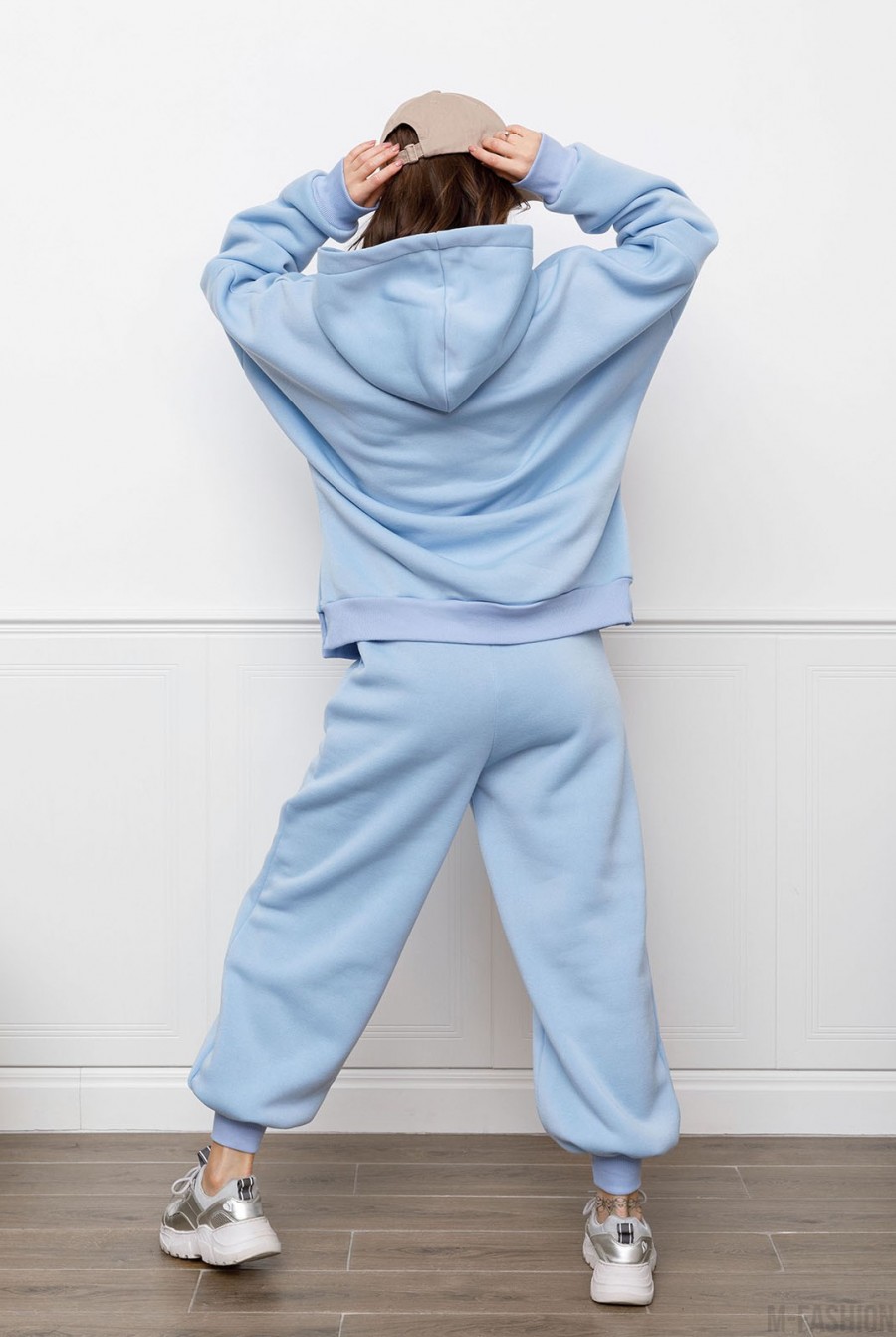 Голубой утепленный флисом костюм с худи и шароварами- Фото 3