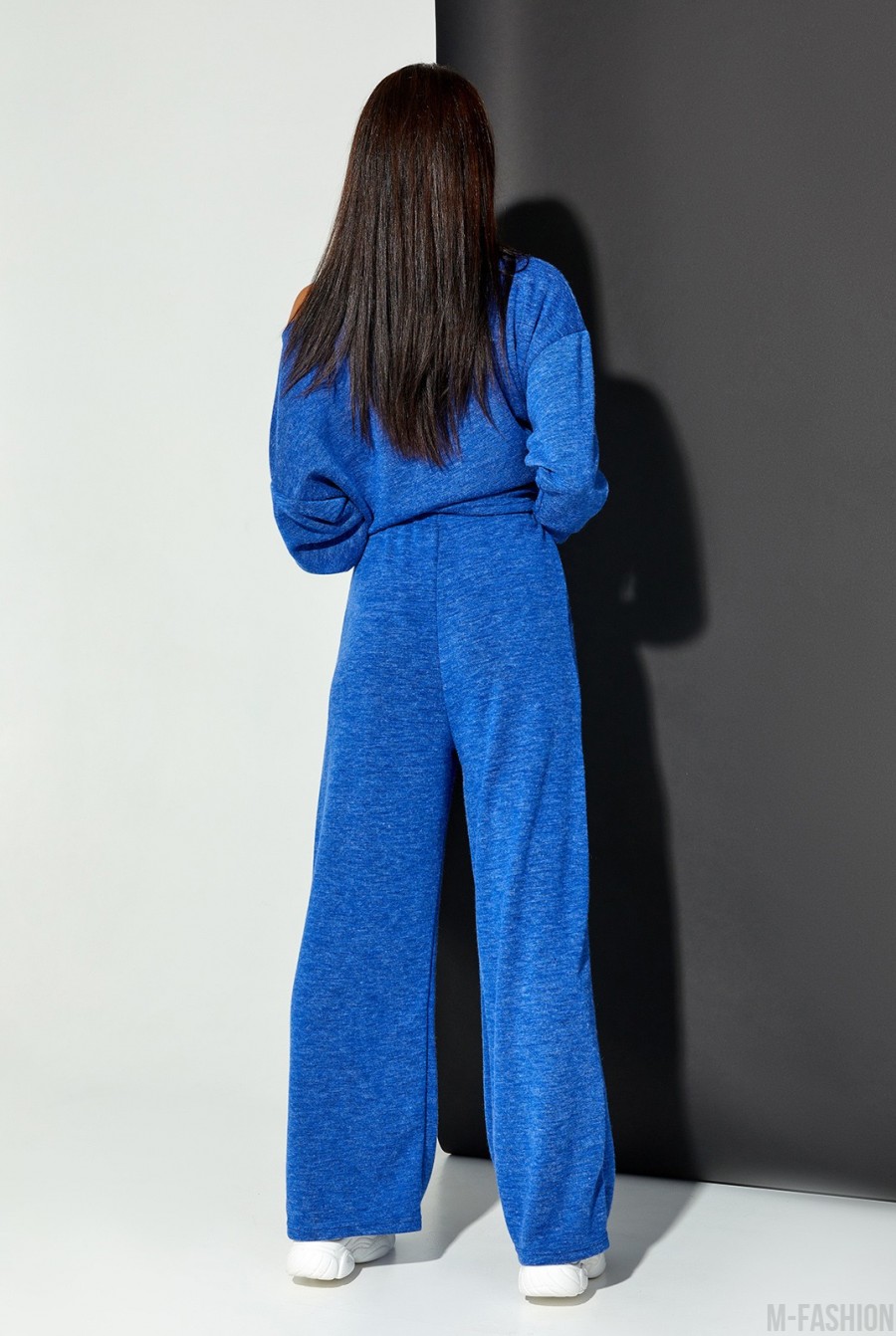 Ангоровый синий костюм с широкими брюками- Фото 3