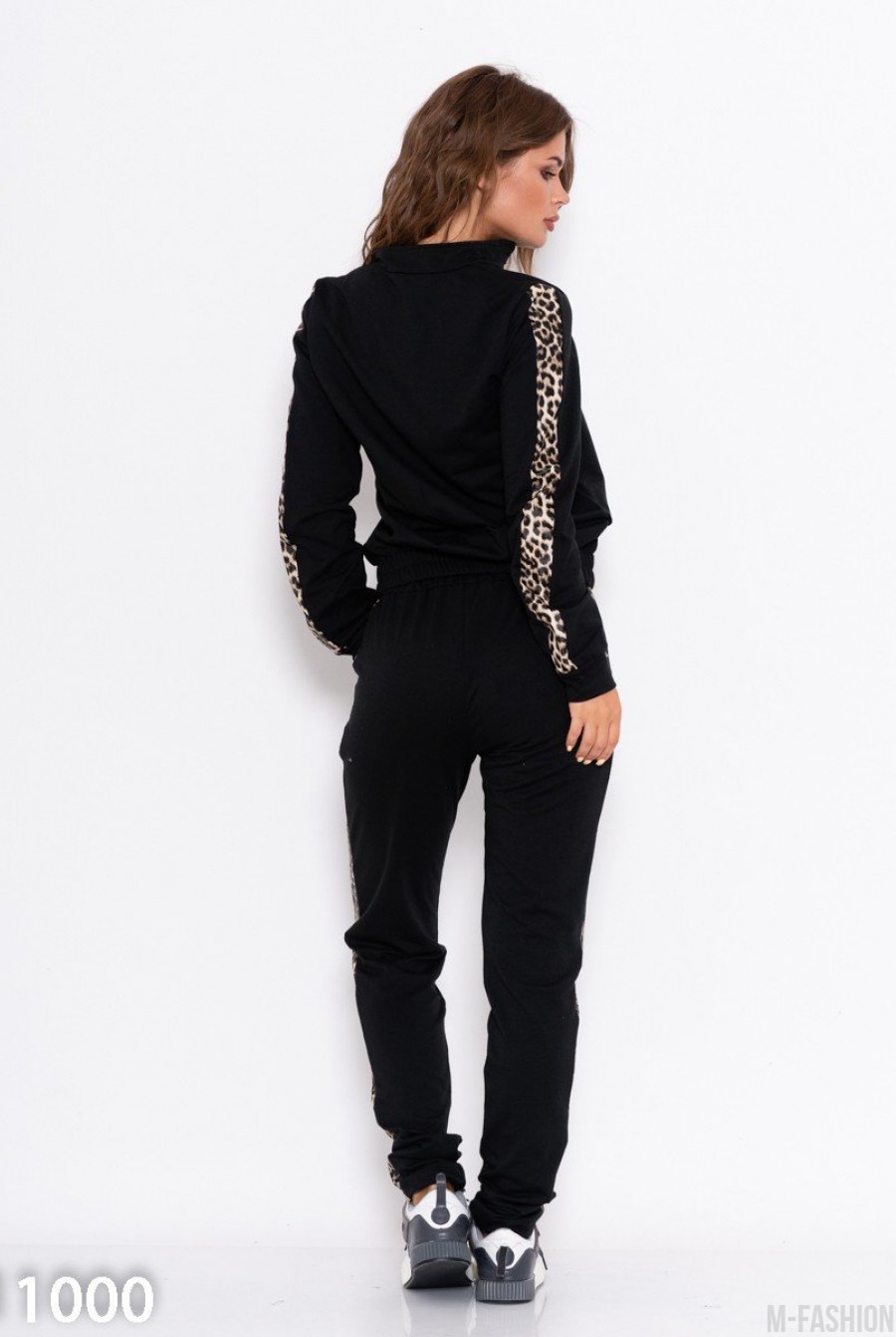 Черный спортивный костюм с леопардовыми вставками- Фото 3
