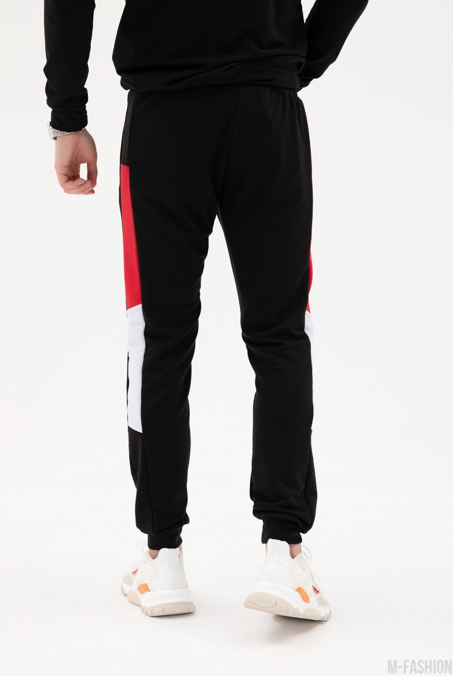 Черные трикотажные штаны с цветными вставками- Фото 3