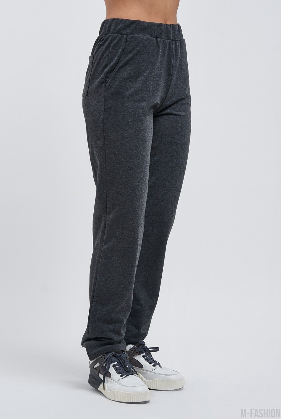 Темно-серые трикотажные штаны с карманами- Фото 3