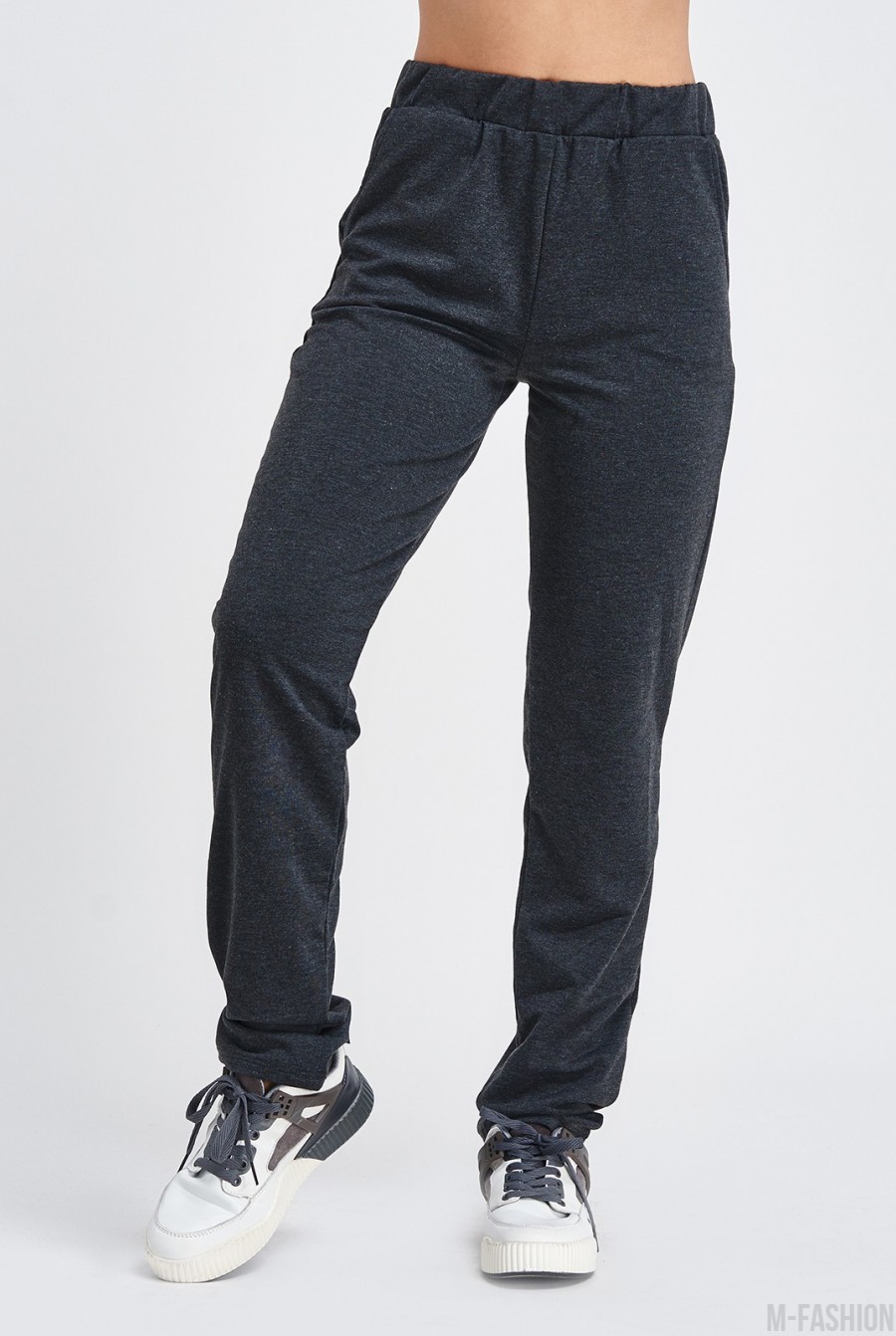 Темно-серые трикотажные штаны с карманами - Фото 1