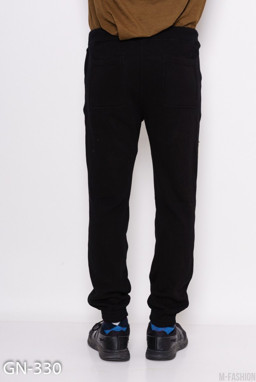 Черные трикотажные штаны на флисе с декоративной молнией и манжетами- Фото 5