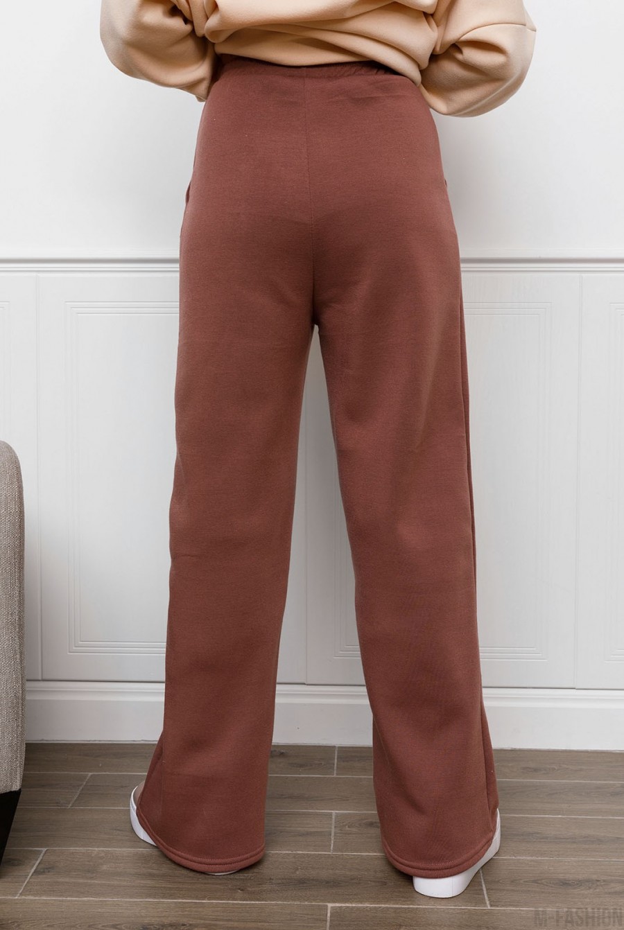 Коричневые утепленные флисом широкие штаны- Фото 3