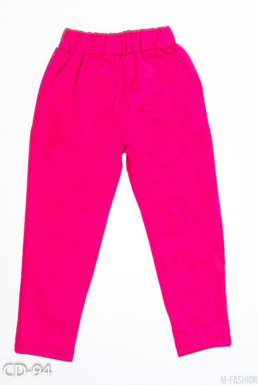 Малиновые трикотажные спортивные штаны с карманами и аппликацией- Фото 3