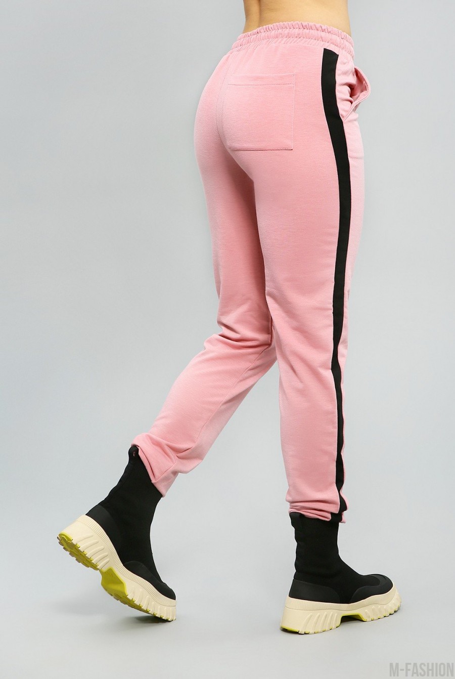 Розовые трикотажные штаны с лампасами- Фото 2